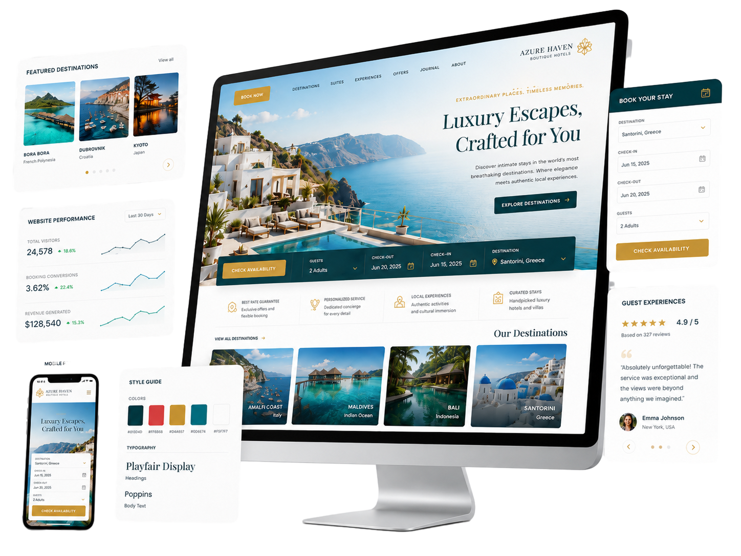 Illustrated laptop showing a bright, modern website design on a clean workspace